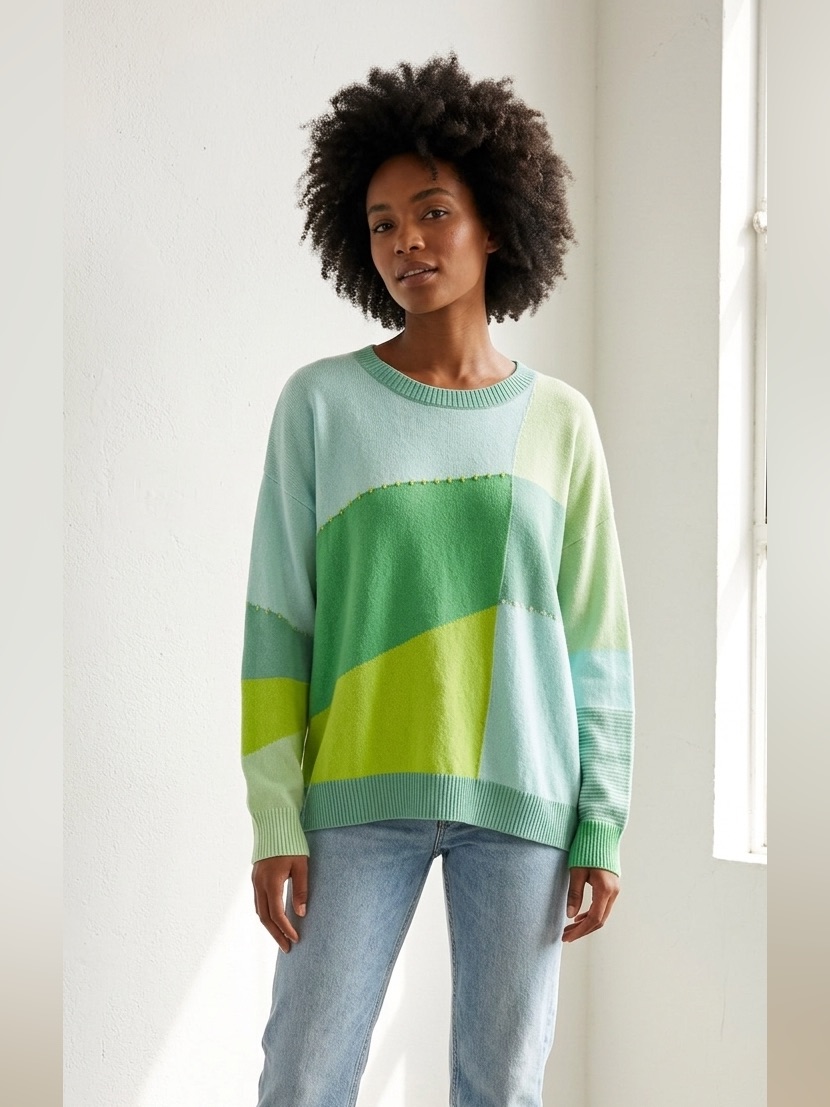 Zaket & Plover || Woman’s Crewneck Patchwork Pullover 100% Cotton Sweater Sz S
